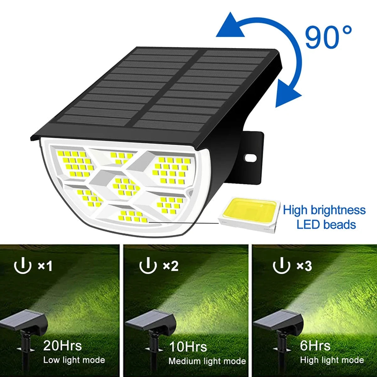 Outdoor 72/68 LEDs Solar Landscape Spotlight Waterproof 3 Modes Solar Garden Lights