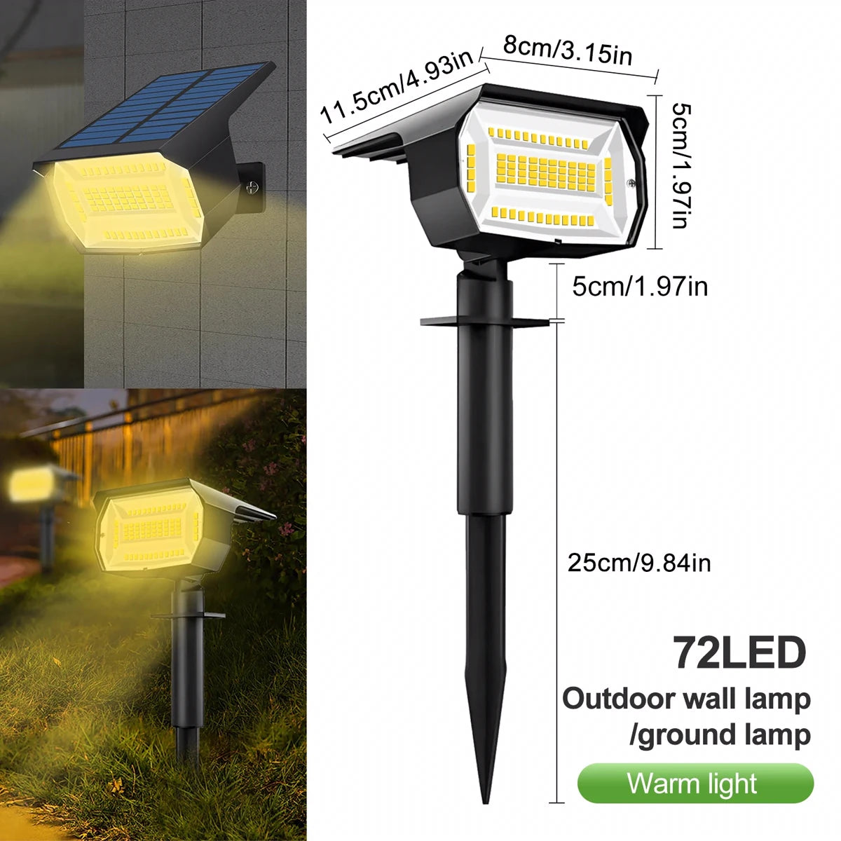 Outdoor 72/68 LEDs Solar Landscape Spotlight Waterproof 3 Modes Solar Garden Lights