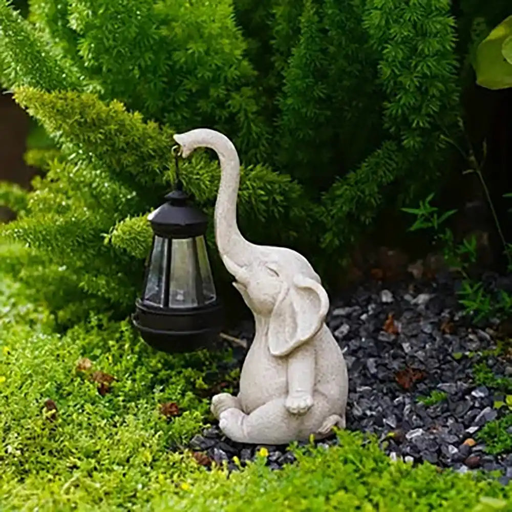 Outdoor Garden Elephant Statue With Waterproof Solar Lantern Light