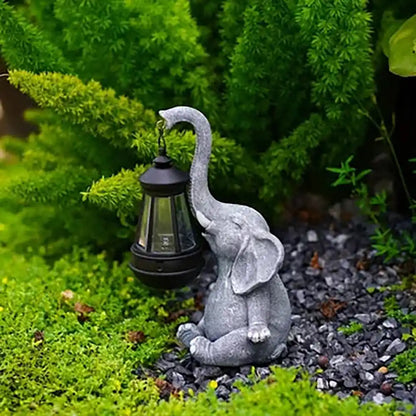 Outdoor Garden Elephant Statue With Waterproof Solar Lantern Light