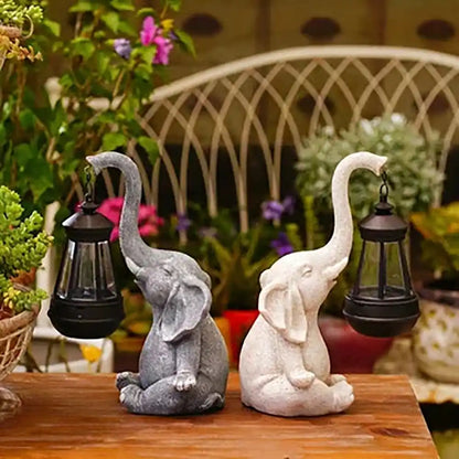 Outdoor Garden Elephant Statue With Waterproof Solar Lantern Light