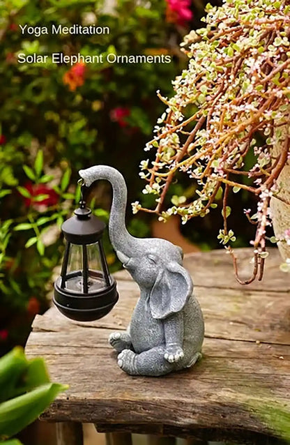 Outdoor Garden Elephant Statue With Waterproof Solar Lantern Light