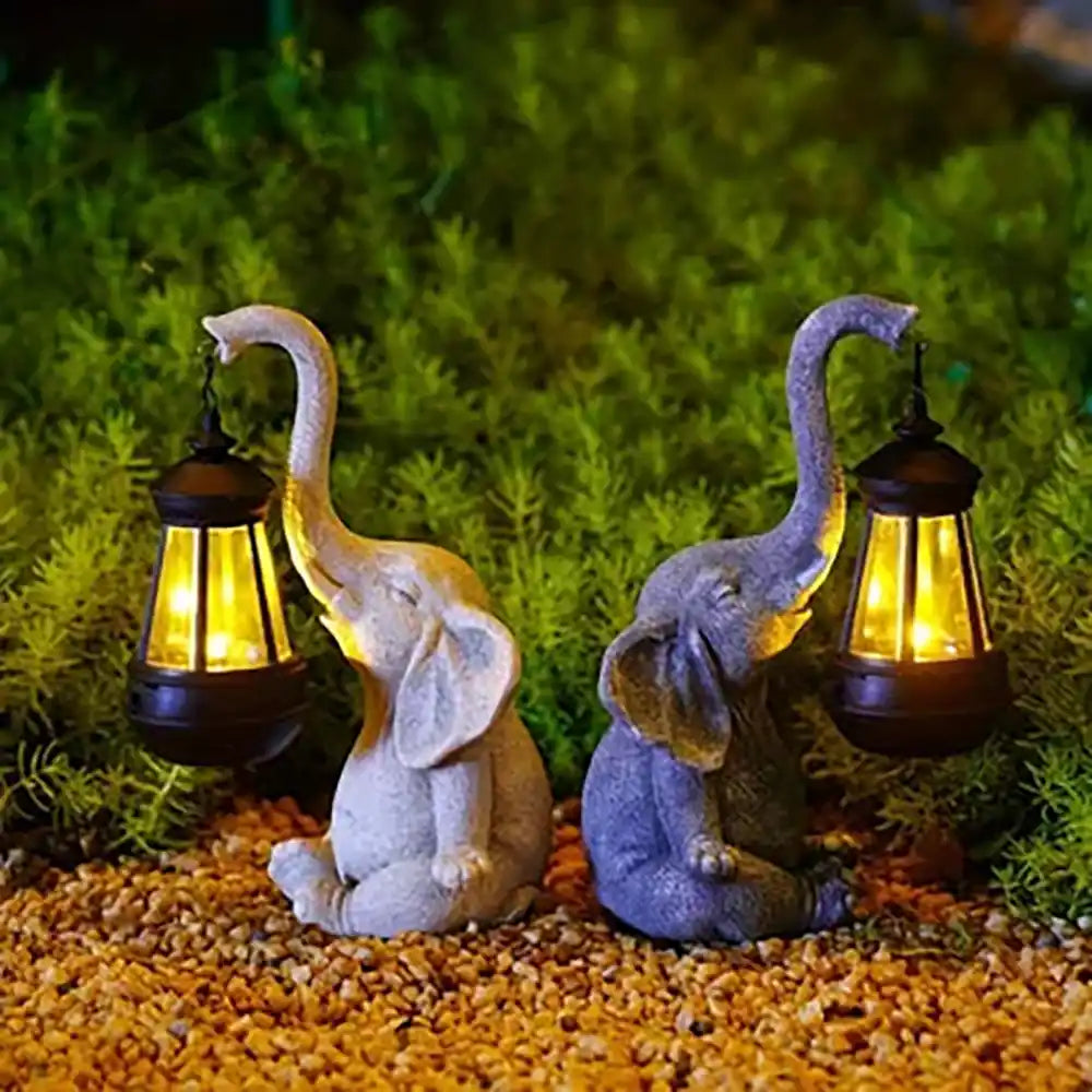 Outdoor Garden Elephant Statue With Waterproof Solar Lantern Light