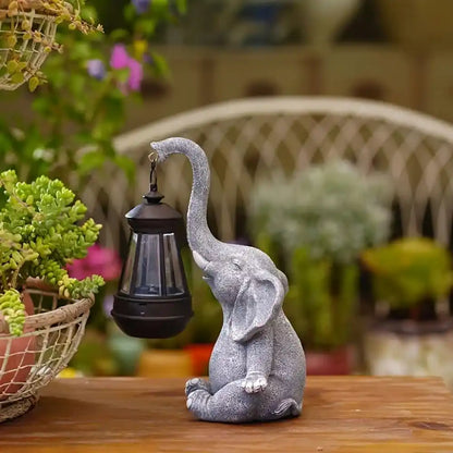 Outdoor Garden Elephant Statue With Waterproof Solar Lantern Light