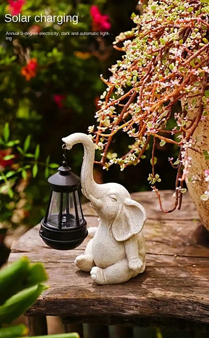 Outdoor Garden Elephant Statue With Waterproof Solar Lantern Light