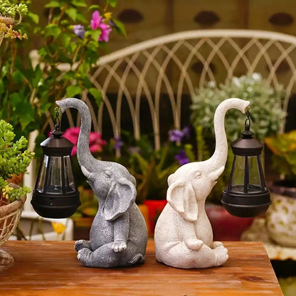 Outdoor Garden Elephant Statue With Waterproof Solar Lantern Light