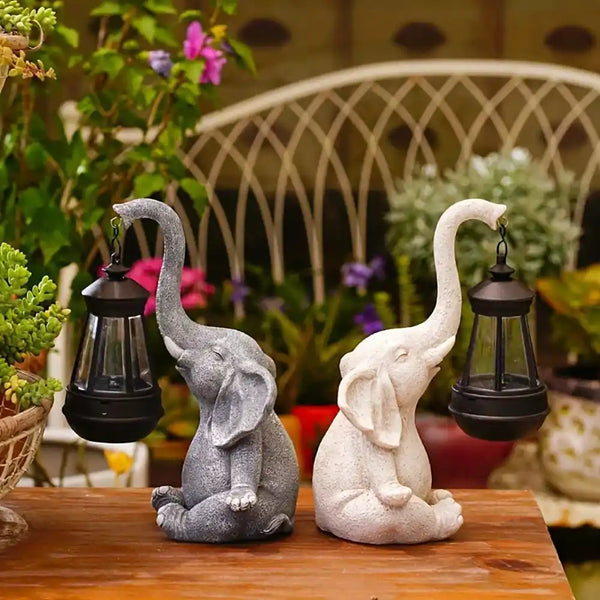 Lumaz Outdoor Garden Elephant Statue With Waterproof Solar Lantern Light