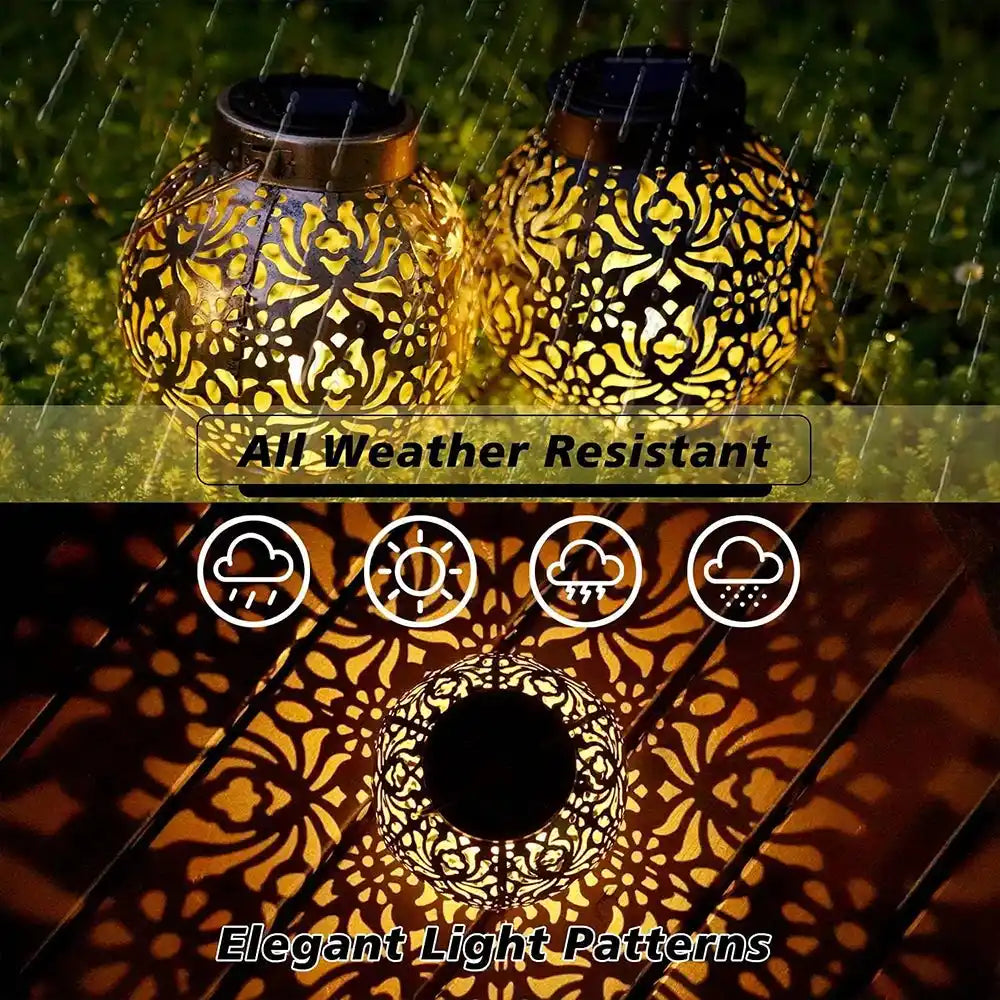 Outdoor Garden Solar Light Iron Art Hollow Lantern Hanging Light Waterproof