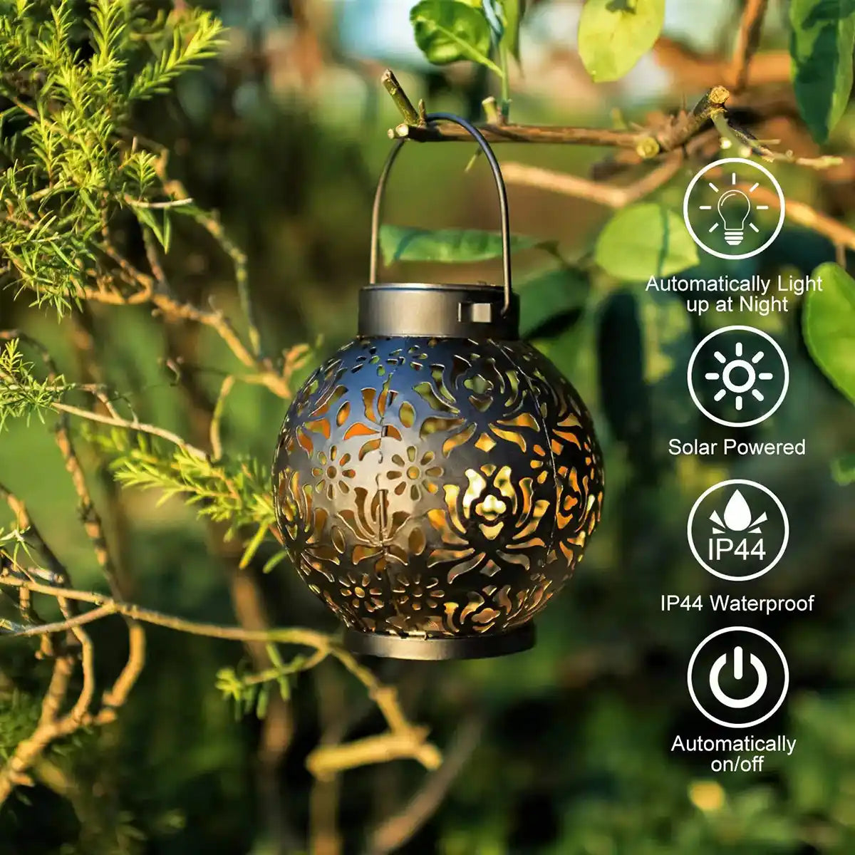 Outdoor Garden Solar Light Iron Art Hollow Lantern Hanging Light Waterproof