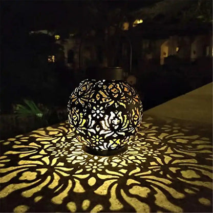 Outdoor Garden Solar Light Iron Art Hollow Lantern Hanging Light Waterproof