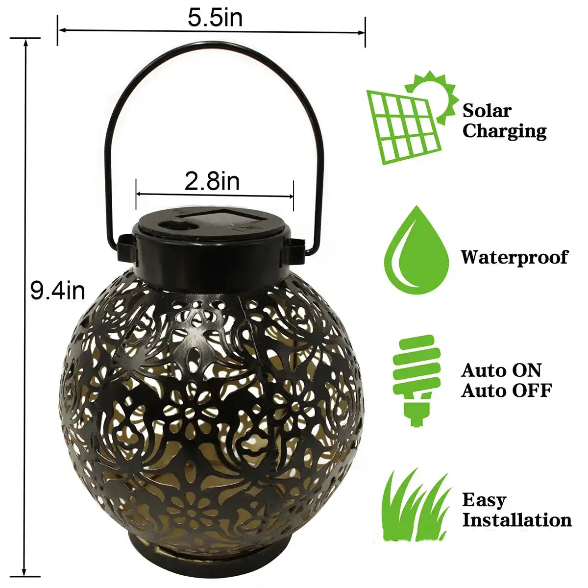 Outdoor Garden Solar Light Iron Art Hollow Lantern Hanging Light Waterproof