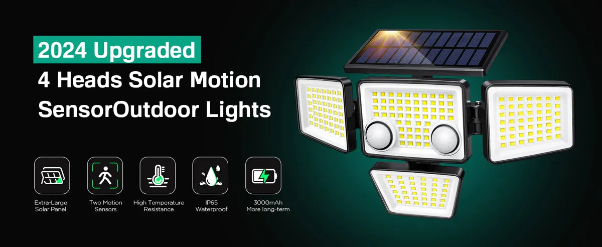 Outdoor Solar Flood Lights 3000LM 188 LED Motion Sensor Security Lights for Backyard