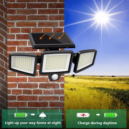 Outdoor Solar LED Wall Light with 200+ LEDs Waterproof and Motion Sensor Security Light