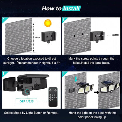 Outdoor Solar LED Wall Light with 200+ LEDs Waterproof and Motion Sensor Security Light