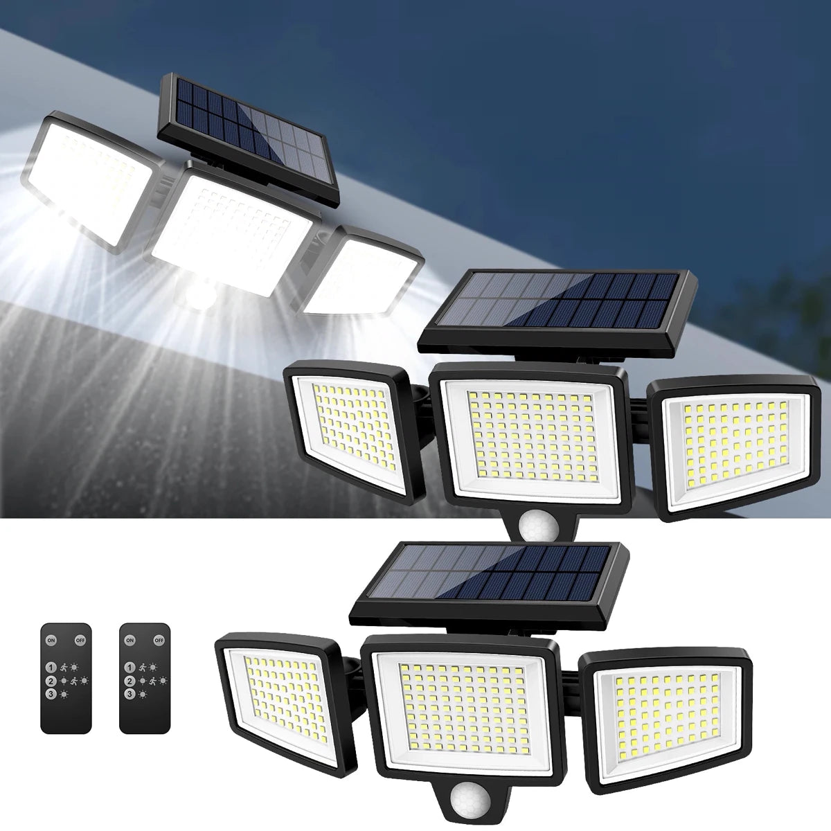 Outdoor Solar LED Wall Light with 200+ LEDs Waterproof and Motion Sensor Security Light