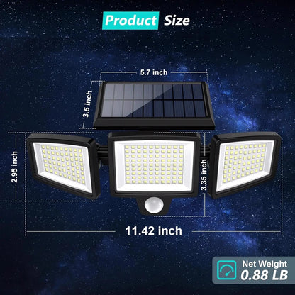 Outdoor Solar LED Wall Light with 200+ LEDs Waterproof and Motion Sensor Security Light