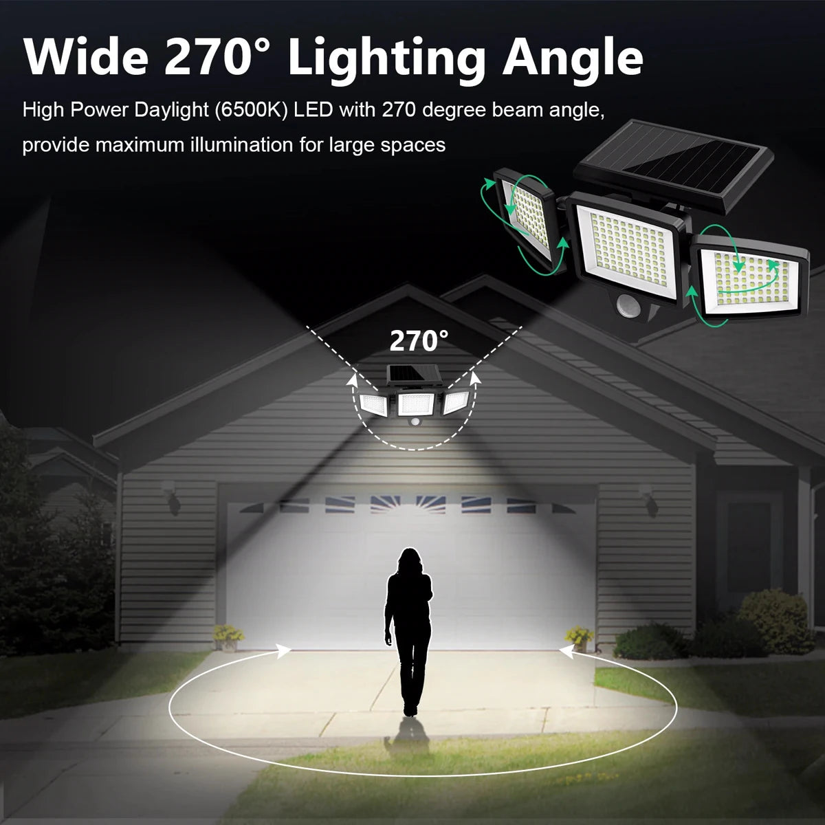 Outdoor Solar LED Wall Light with 200+ LEDs Waterproof and Motion Sensor Security Light