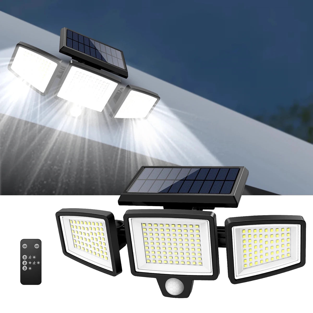 Outdoor Solar LED Wall Light with 200+ LEDs Waterproof and Motion Sensor Security Light