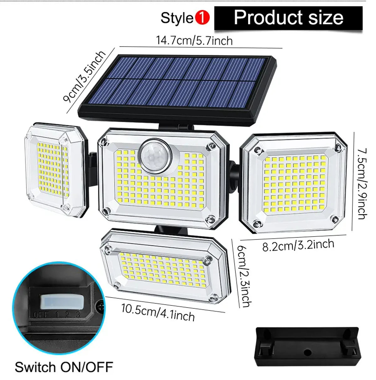 Outdoor Solar Motion Sensor Flood Lights 4-Head 3000 Lumens 270° Lighting Range