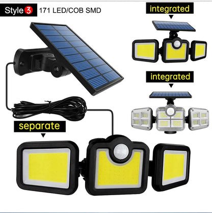 Outdoor Solar Motion Sensor Flood Lights 4-Head 3000 Lumens 270° Lighting Range