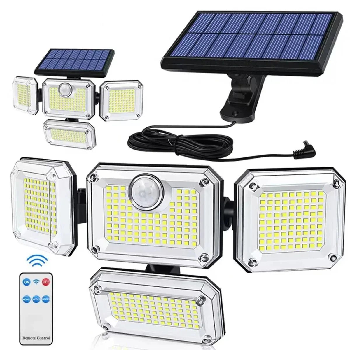 Outdoor Solar Motion Sensor Flood Lights 4-Head 3000 Lumens 270° Lighting Range