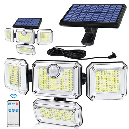 Outdoor Solar Motion Sensor Flood Lights 4-Head 3000 Lumens 270° Lighting Range