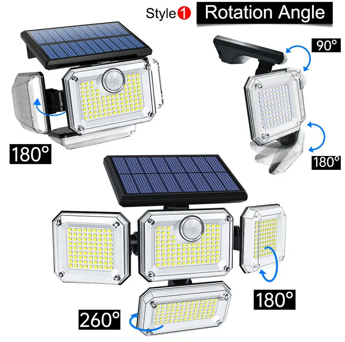 Outdoor Solar Motion Sensor Flood Lights 4-Head 3000 Lumens 270° Lighting Range