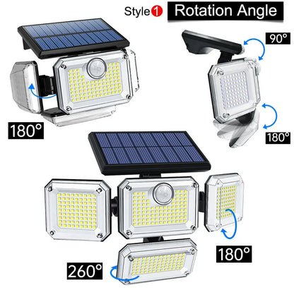 Outdoor Solar Motion Sensor Flood Lights 4-Head 3000 Lumens 270° Lighting Range