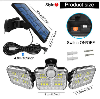 Outdoor Solar Motion Sensor Flood Lights 4-Head 3000 Lumens 270° Lighting Range