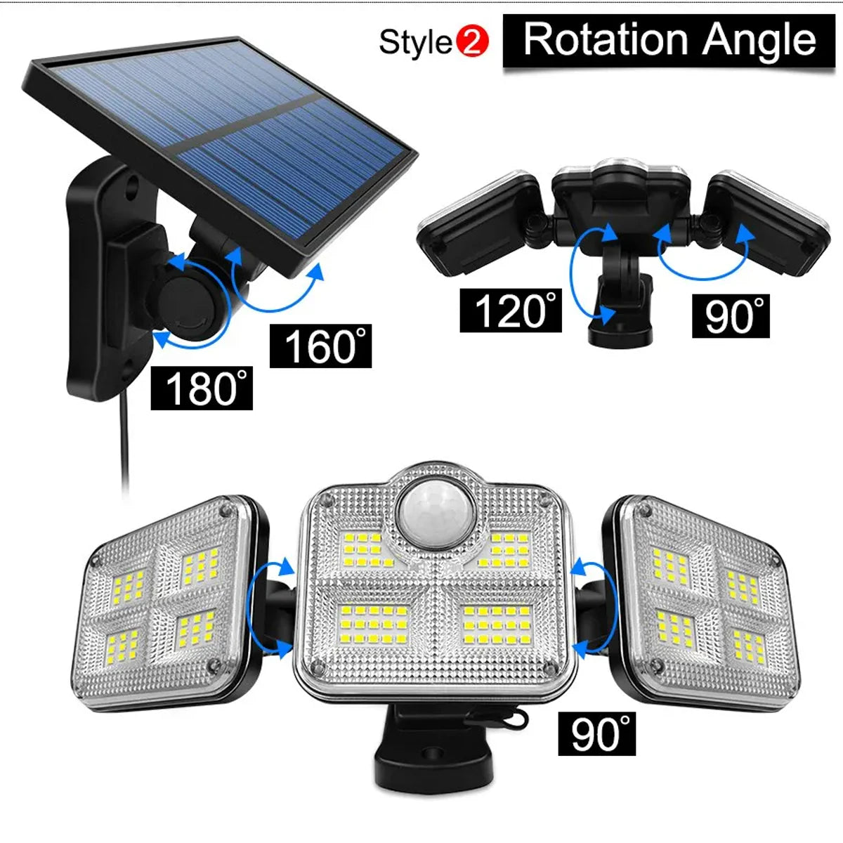Outdoor Solar Motion Sensor Flood Lights 4-Head 3000 Lumens 270° Lighting Range