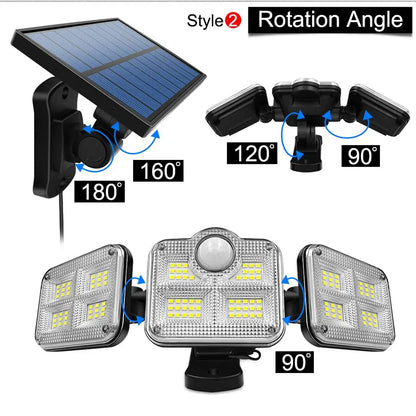 Outdoor Solar Motion Sensor Flood Lights 4-Head 3000 Lumens 270° Lighting Range