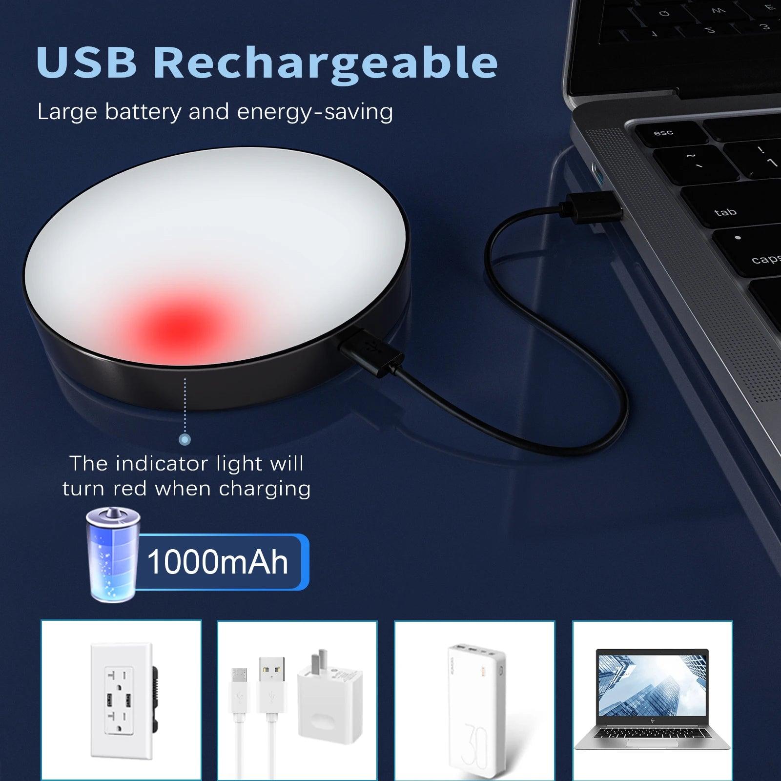 Battery Operated Dimmable LED Puck Light - Portable 1000mAh Cabinet Lighting - Lumaz