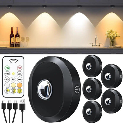 Battery Operated Under Cabinet LED Puck Lights 3pcs with Timer Stick - Lumaz