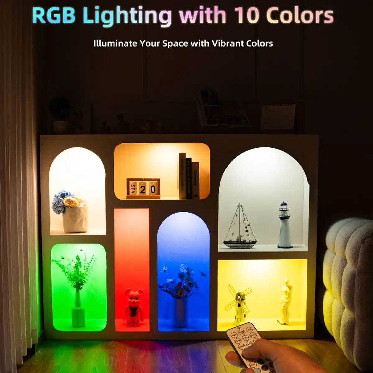 RGB + CCT Rechargeable Under Cabinet LED Puck Lights - Black, Remote Control, USB-C