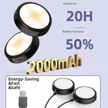 RGB + CCT Rechargeable Under Cabinet LED Puck Lights - Black, Remote Control, USB-C