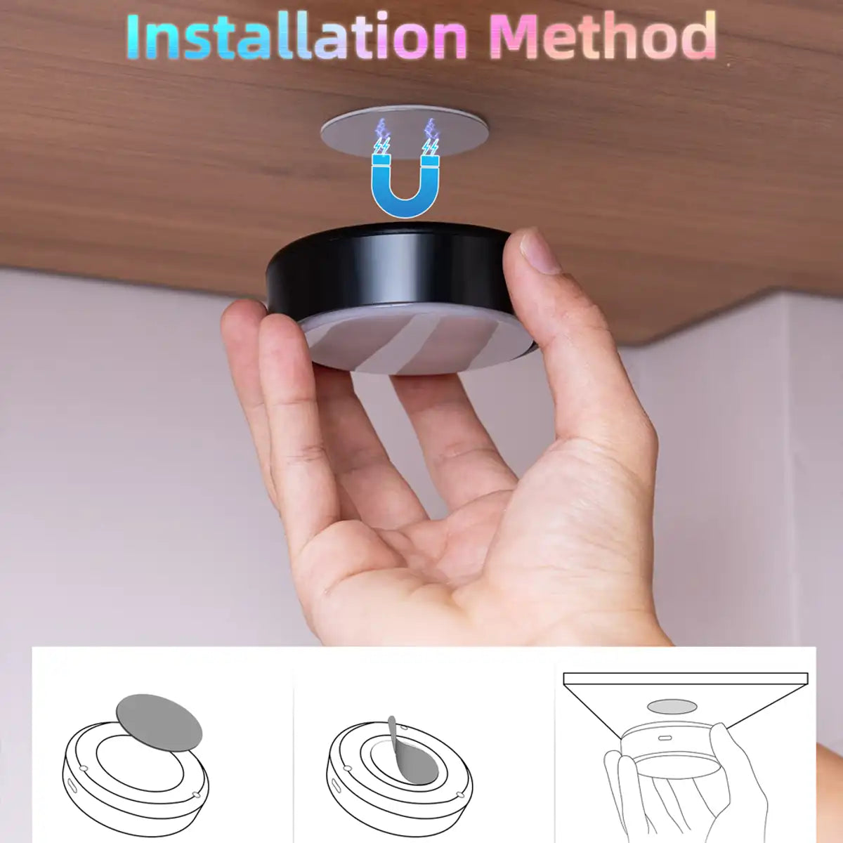 RGB + CCT Rechargeable Under Cabinet LED Puck Lights - Black, Remote Control, USB-C