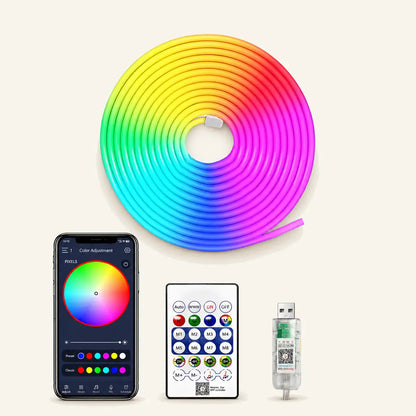 5V RGBIC Neon-LED-Streifen – Bluetooth-App-Steuerung, wasserdicht, USB-Stromversorgung
