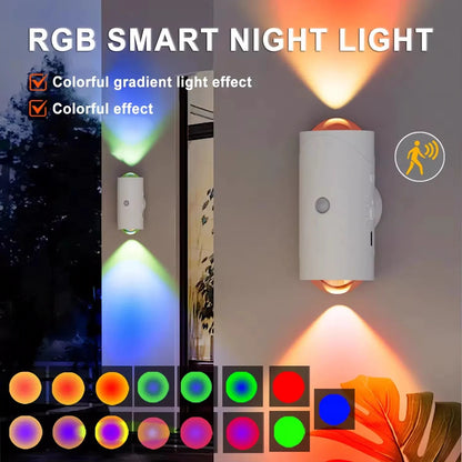 RGB LED Wall Lights with Motion Sensor Rechargeable Night Lights for Bedroom Porch Step