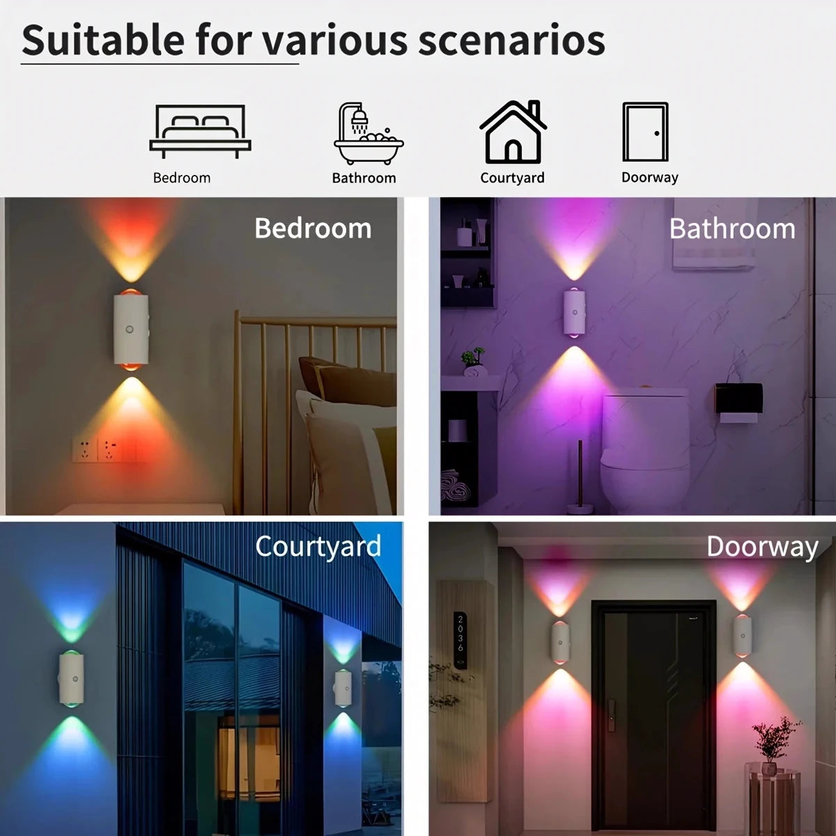 RGB LED Wall Lights with Motion Sensor Rechargeable Night Lights for Bedroom Porch Step