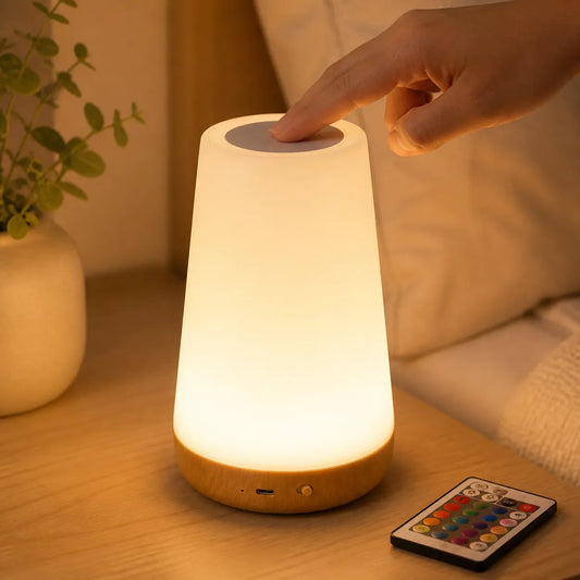 RGB Touch Sensor LED Bedside Lamp - USB Rechargeable, 13 Colors & Dimming