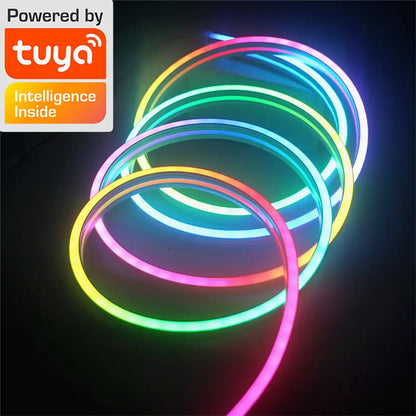 RGBIC Silicone Neon LED Strip Light - Tuya Smart App, IP65 Waterproof, USB 5V, Voice Control