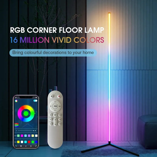USB-powered RGBIC Smart Corner Floor Lamp - Music Sync, Dimmable LED Mood Light