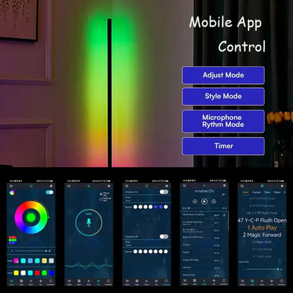 Lampadaire d'angle intelligent RGBIC alimenté par USB - Synchronisation musicale, éclairage d'ambiance LED à intensité variable