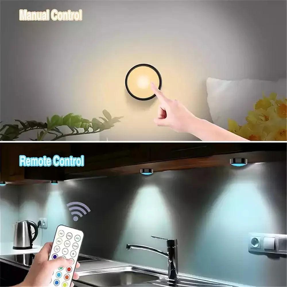 RGBW Dimmable Touch Sensor Remote Control Under Cabinet LED Puck Light Black - Lumaz