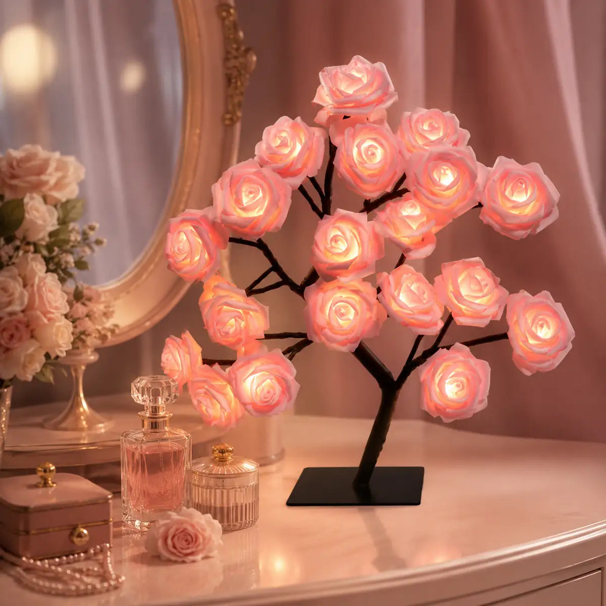 Rose Flower Tree LED Table Lamp - USB Powered, Ambient Night Light