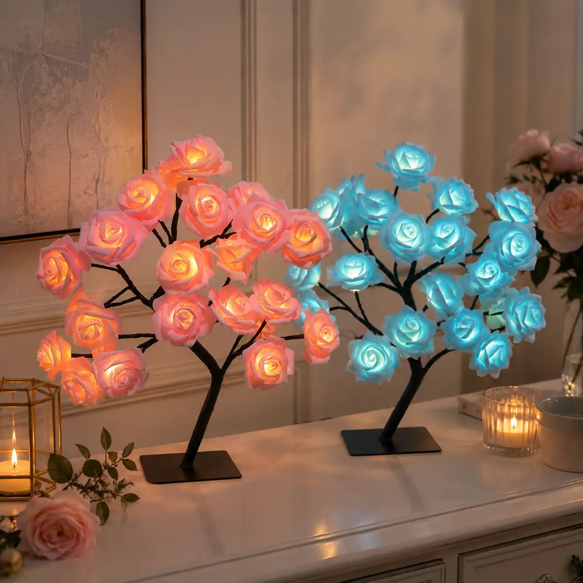 Rose Flower Tree LED Table Lamp - USB Powered, Ambient Night Light