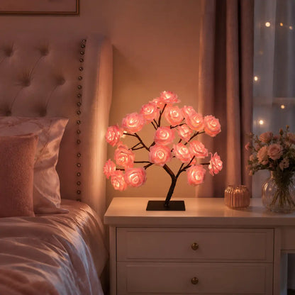 Rose Flower Tree LED Table Lamp - USB Powered, Ambient Night Light