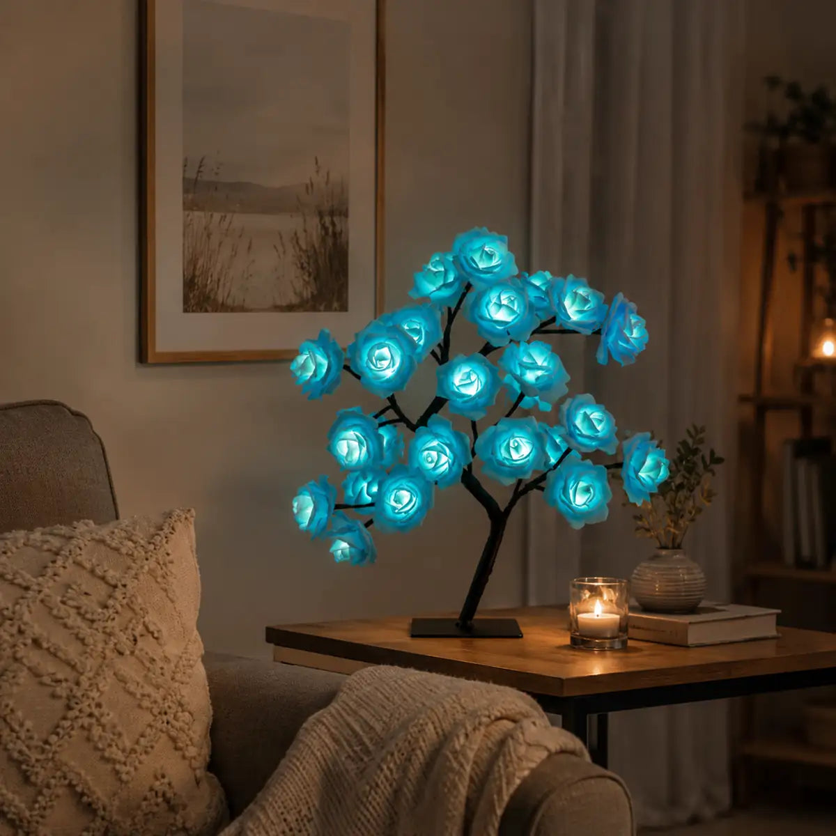 Rose Flower Tree LED Table Lamp - USB Powered, Ambient Night Light
