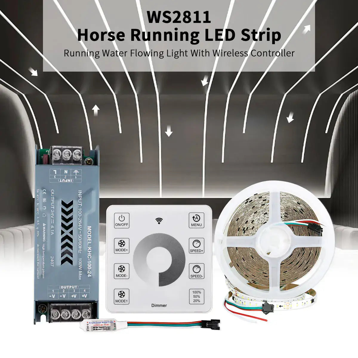 Running Water LED Strip Kit - 10m, 120 LEDs/m, Touch Panel Control