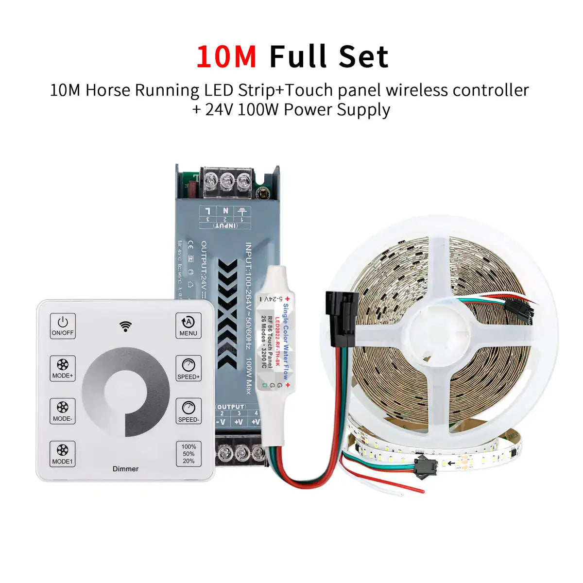 Running Water LED Strip Kit - 10m, 120 LEDs/m, Touch Panel Control